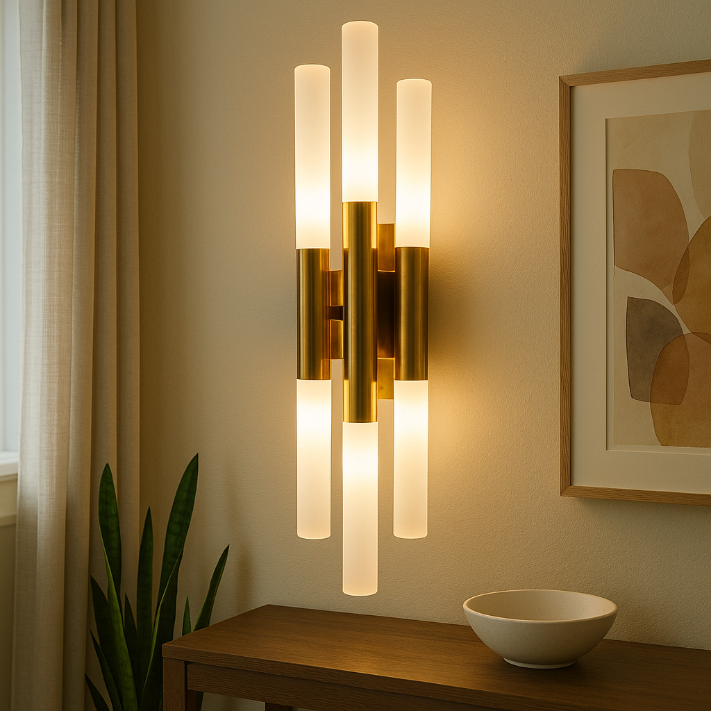 3 Lü  Boru Tip Led Aplik Bronz Pilli Elektrikli Şarjlı
